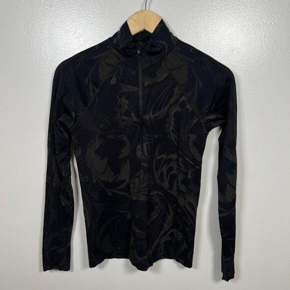 Athleta Momentum Seamless Half Zip Size Small Black Brown Running Workout Hiking - Picture 1 of 9